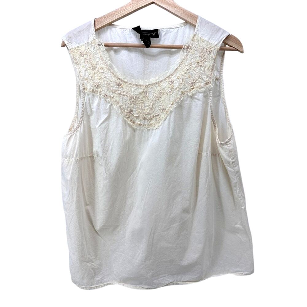 Venezia Women’s 18 Ivory Tank Top Lace Beaded Embroidered Scoop Neck Sleeveless